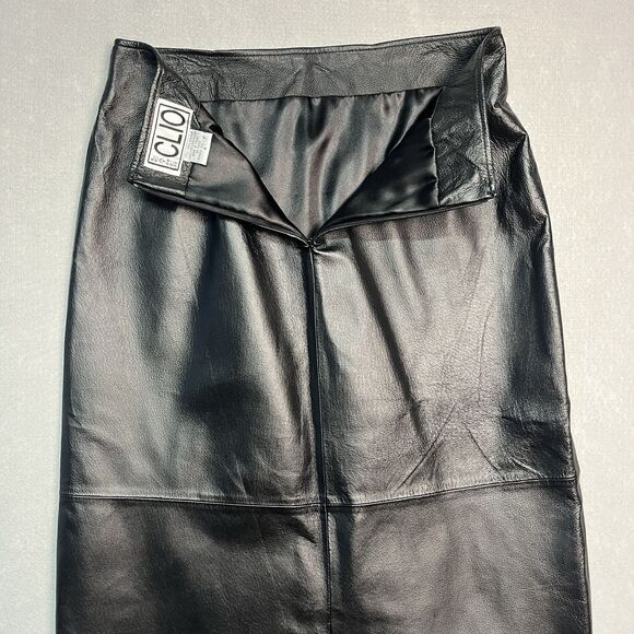 Vintage CLIO 100% Leather Pencil Skirt Size 8 |‎ 90s Minimalism Capsule Wardrobe - Picture 8 of 10